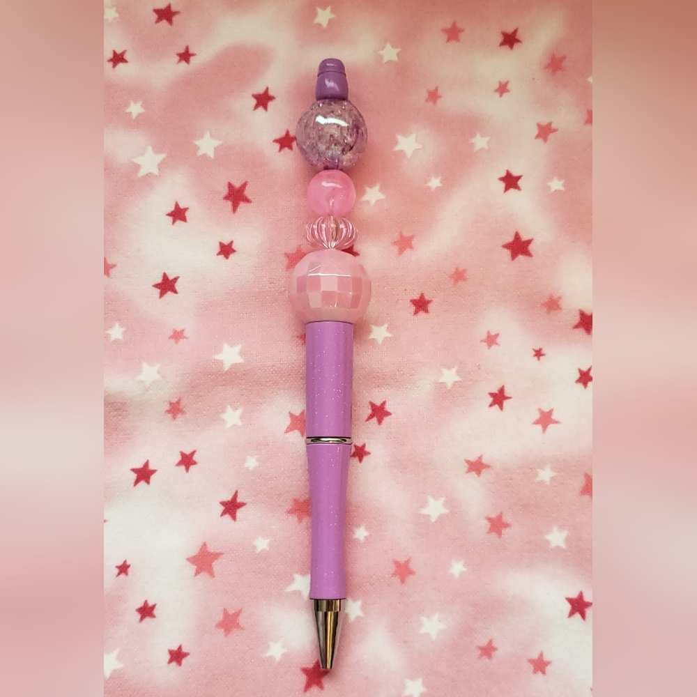 Handcrafted Beaded Pen- Lavender, Pink & Pearlescent